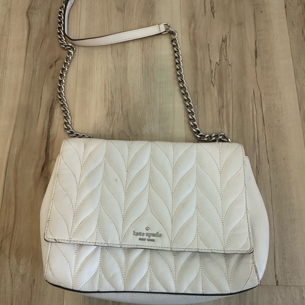 Kate Spade White Chevron Quilted Shoulder Bag
